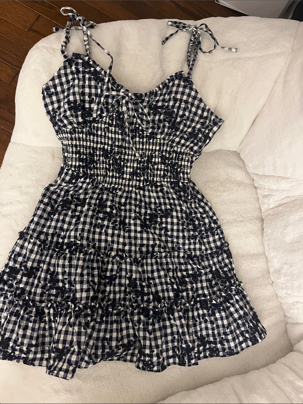 Francesca's Collections Black and White Gingham Floral Sundress